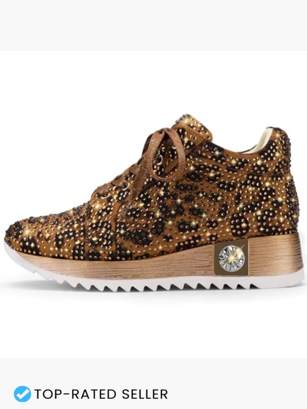 Glitter Sequin Platform Wedge Sneakers Sparkly Rhinestone High Top Lace Up - Picture 4 of 7
